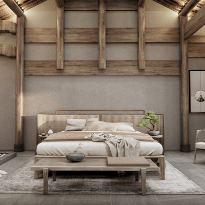  新中式民宿客房su模型 