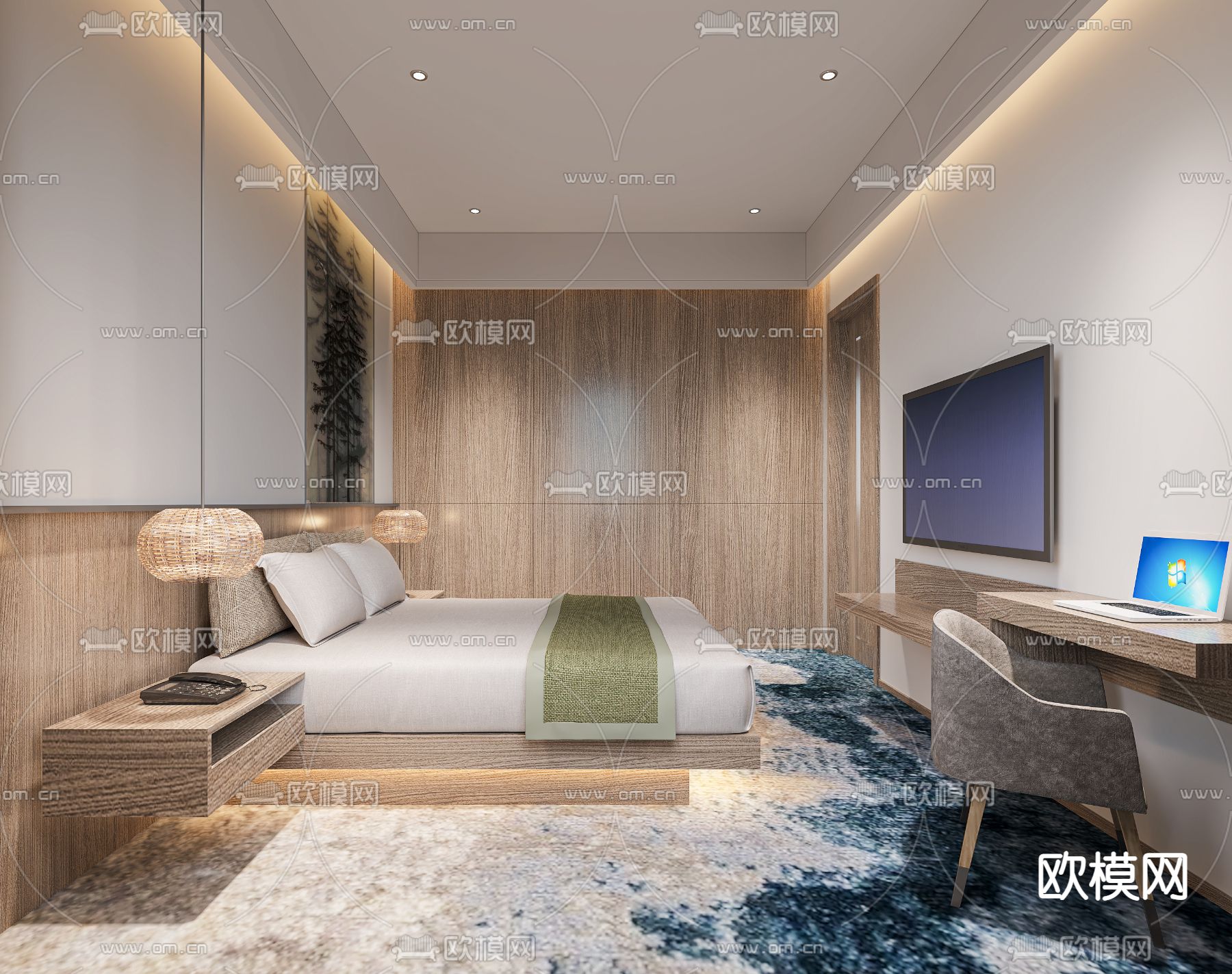 日式卧室免费3d模型下载（渲染图2）