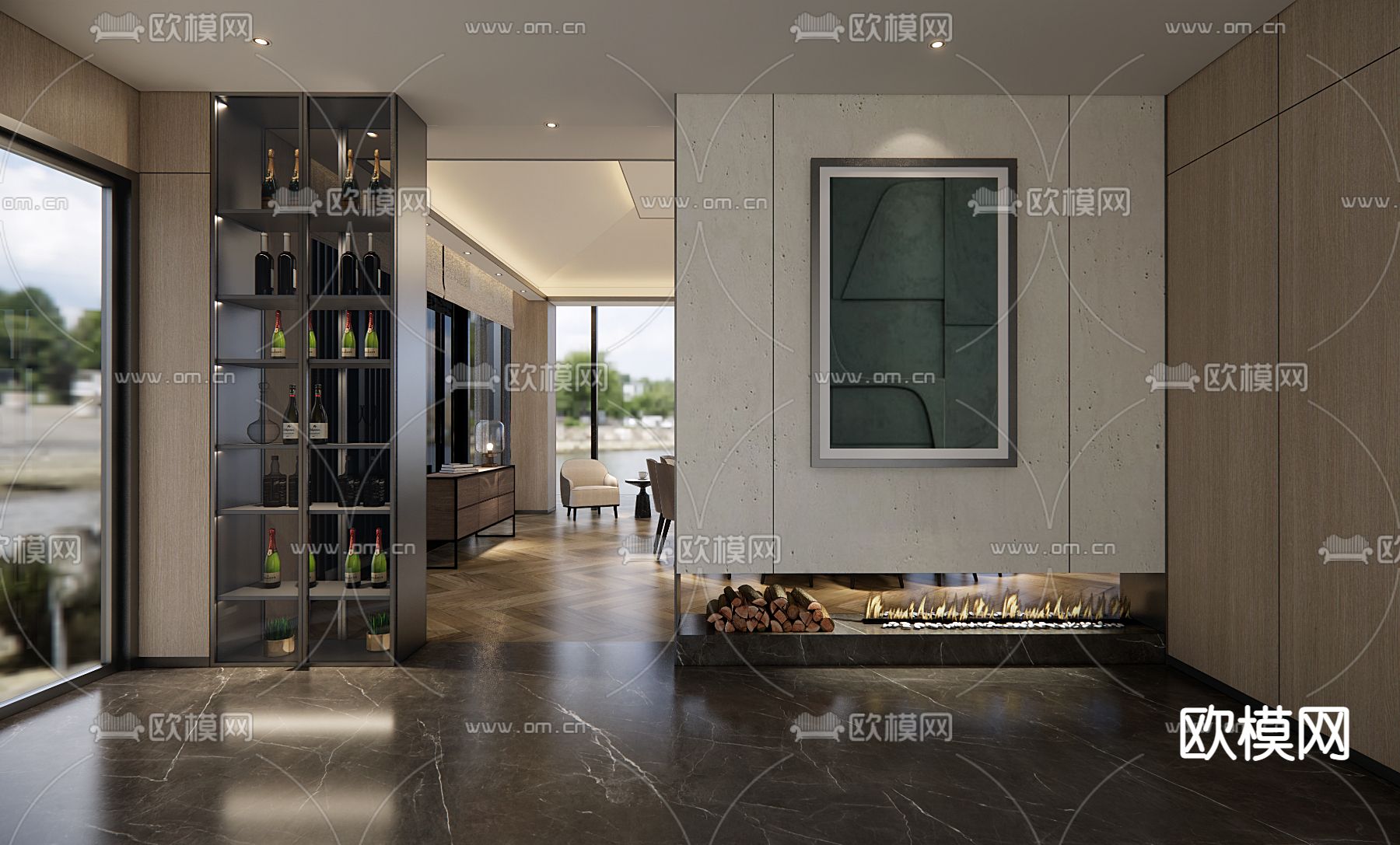 现代餐饮包厢su模型下载（渲染图2）