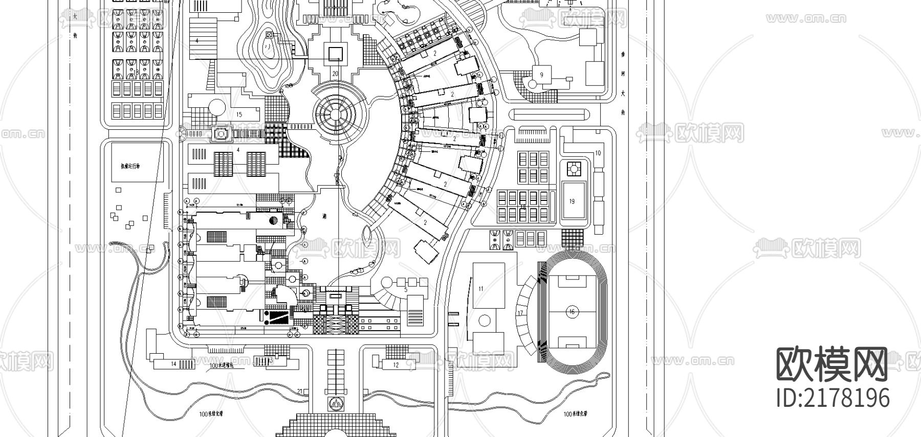 黄河水院新校区总平面图CAD施工图下载（渲染图1）
