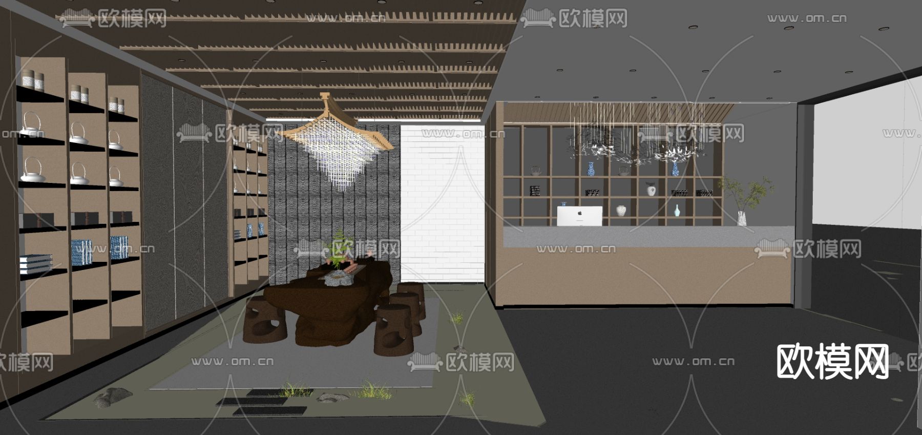 新中式茶馆su模型下载