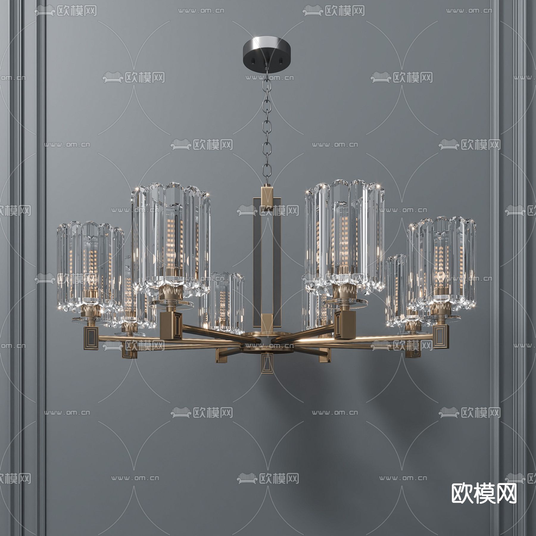新中式轻奢多头吊灯su模型下载（渲染图1）