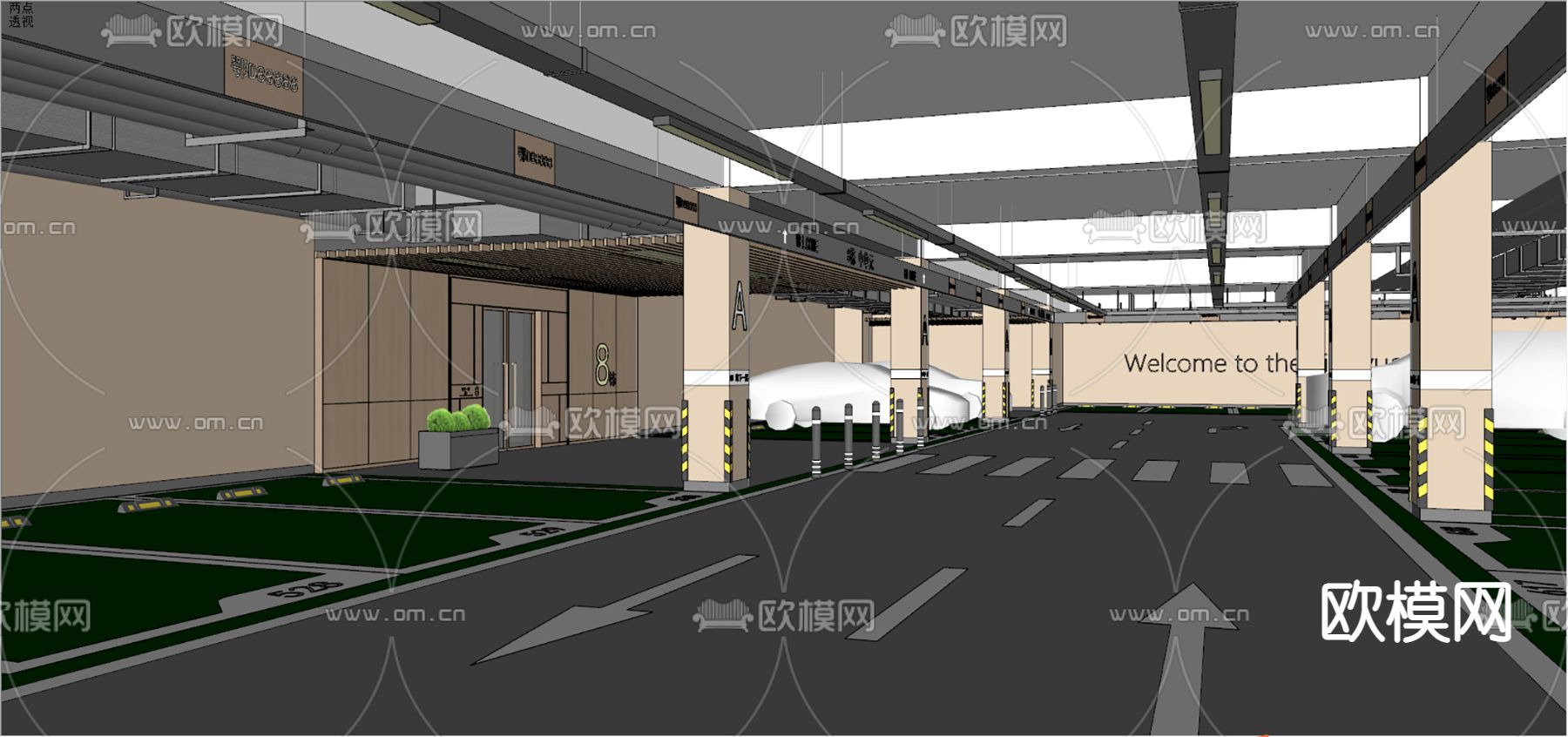 现代地下停车场su模型下载（渲染图3）