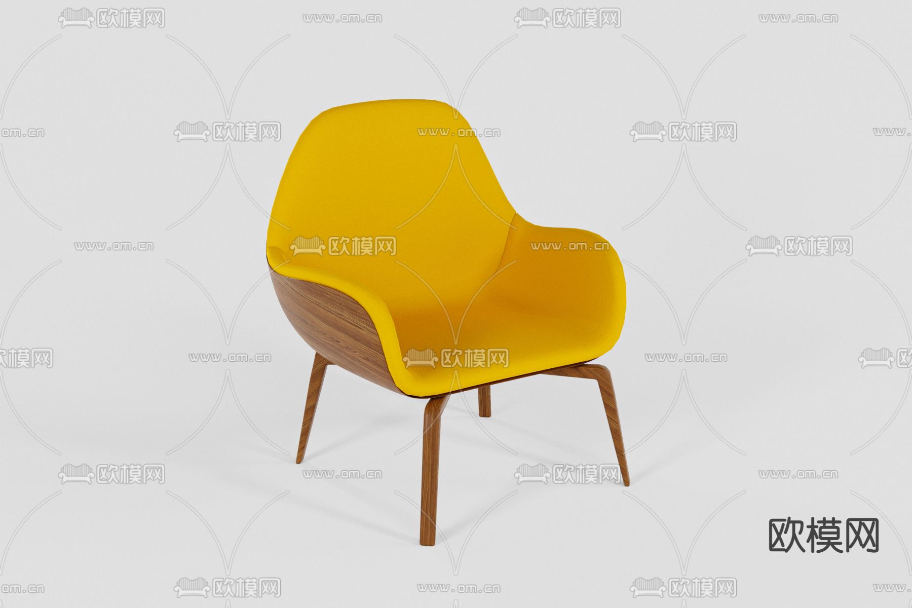 现代简约实木布艺休闲椅免费3d模型下载