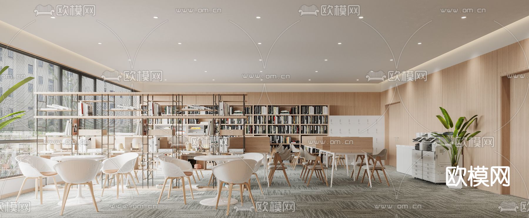 现代简约自习室阅读室3d模型下载（渲染图2）