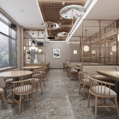  新中式餐厅su模型 