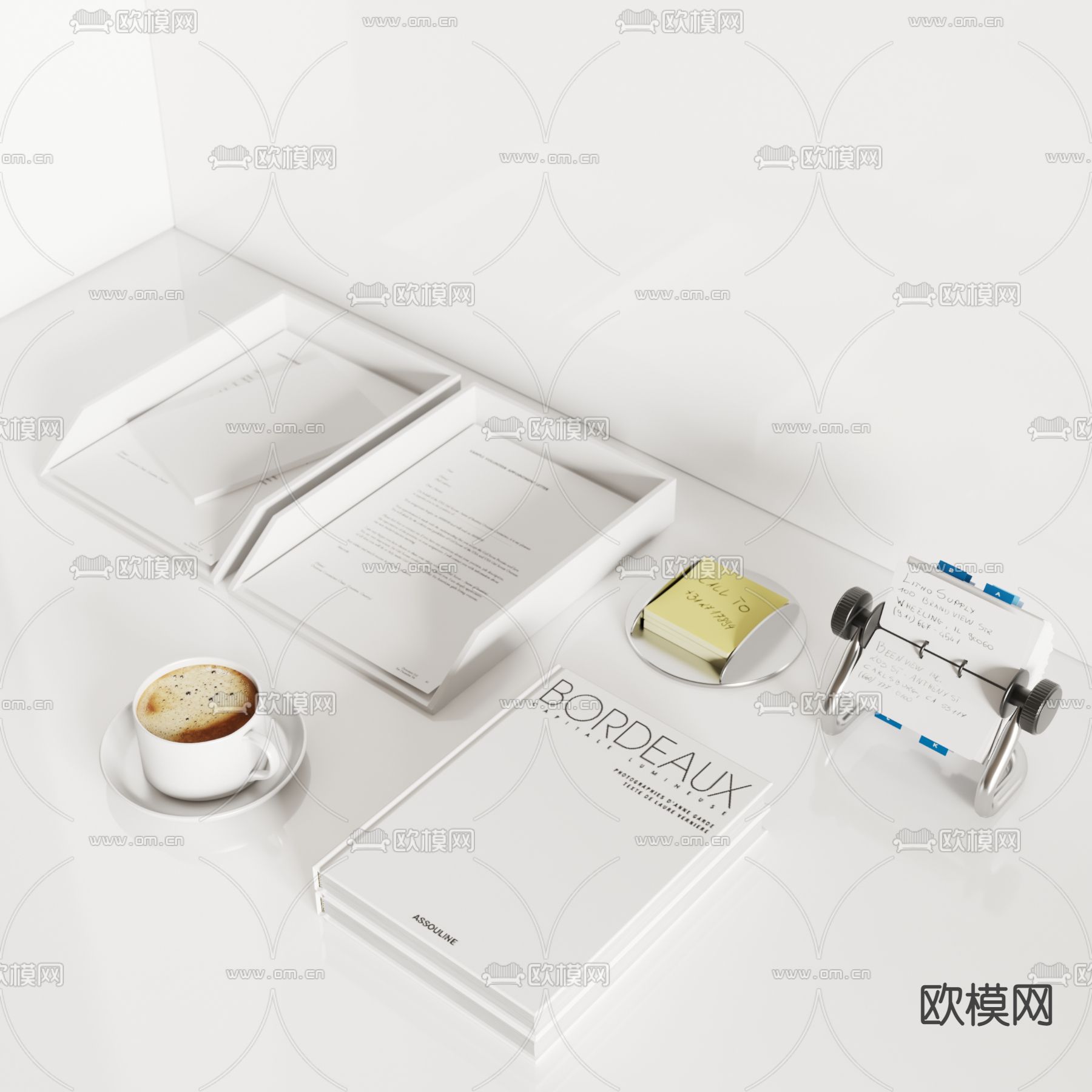 现代办公桌面文档摆件3d模型下载