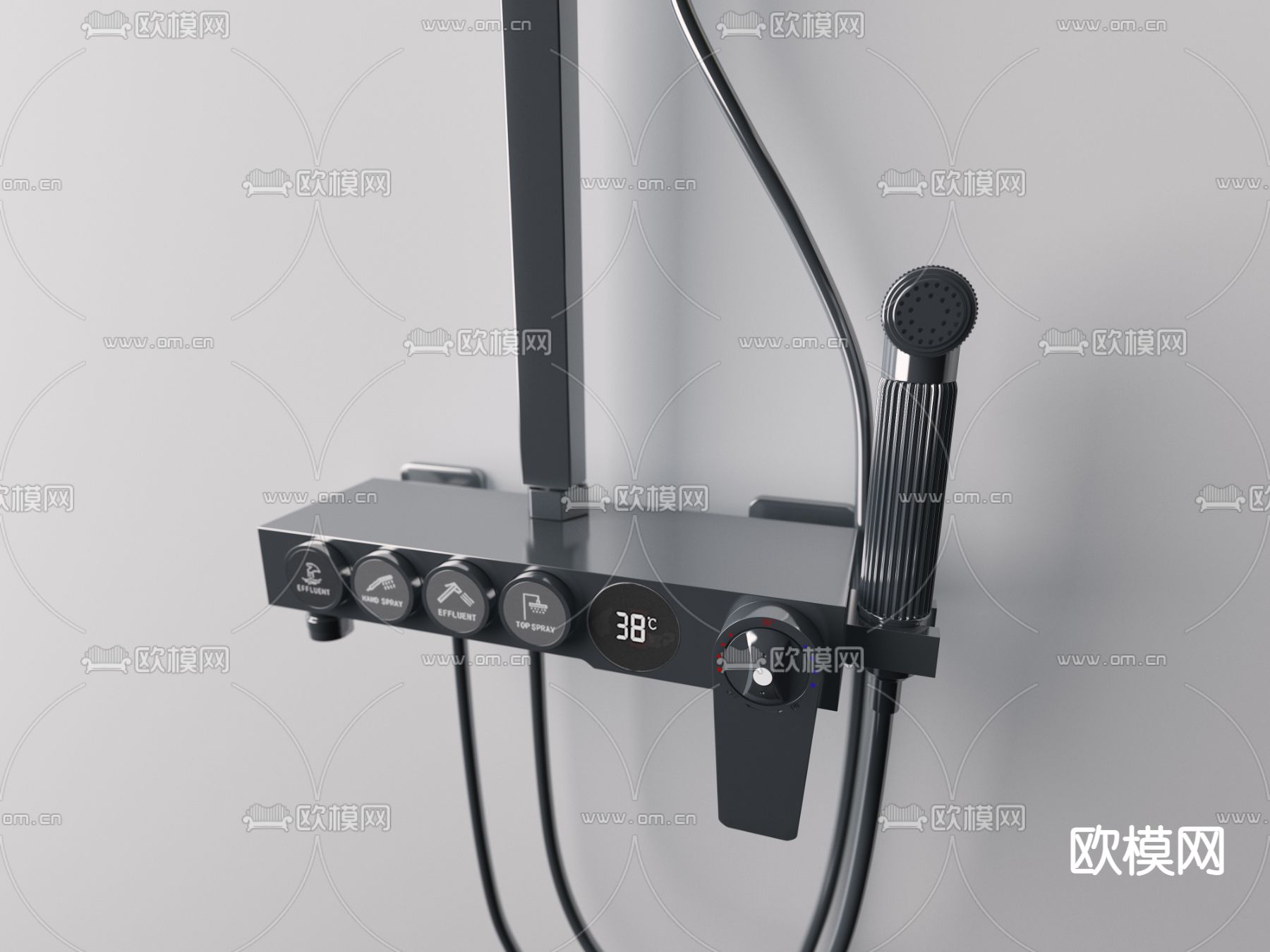 现代不锈钢淋浴花洒水龙头3d模型下载（渲染图2）