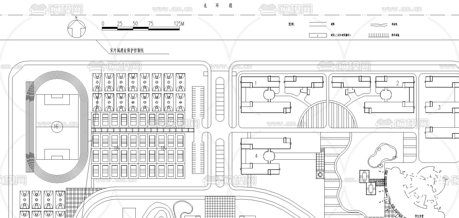 黄河水院新校区总平面图CAD施工图下载（渲染图2）