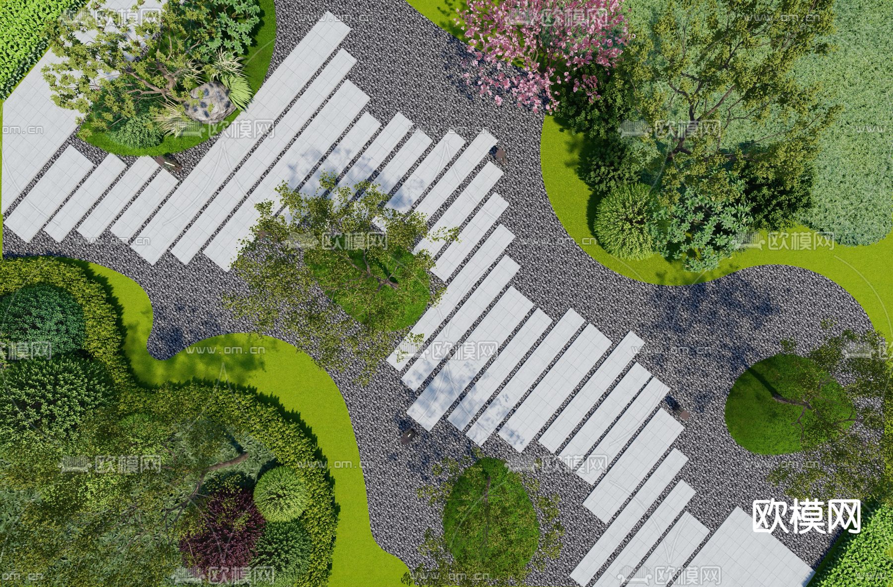 现代小区汀步景观su模型下载_ID11915013_sketchup模型下载-欧模网