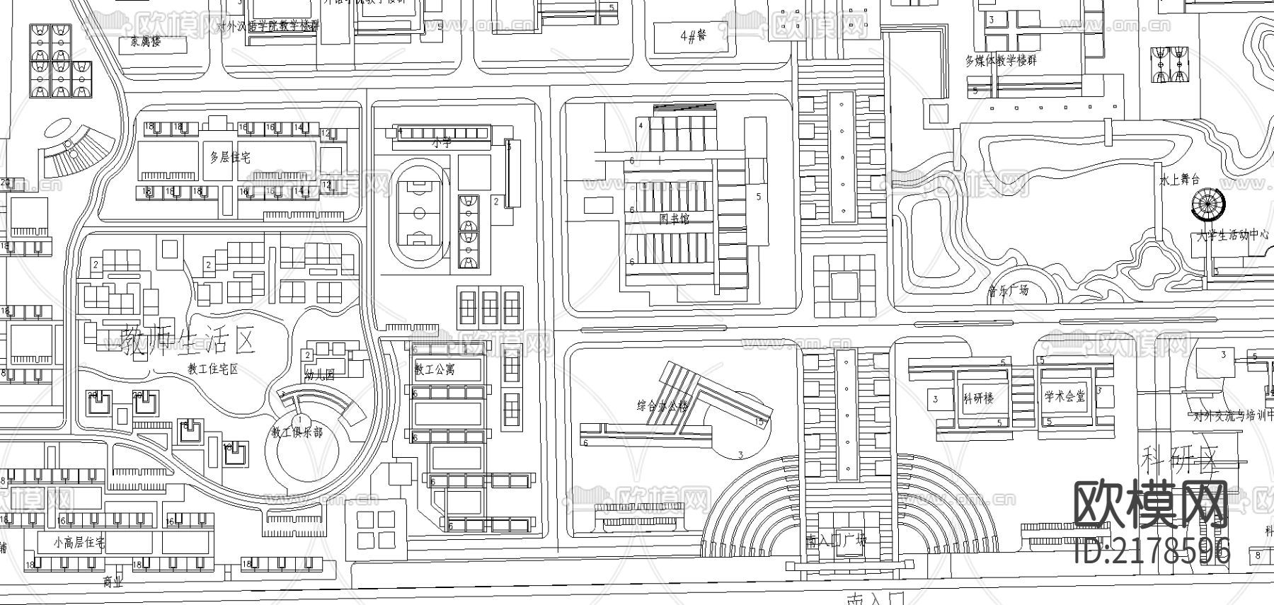 黄科大新校区规划平面图CAD施工图下载（渲染图2）