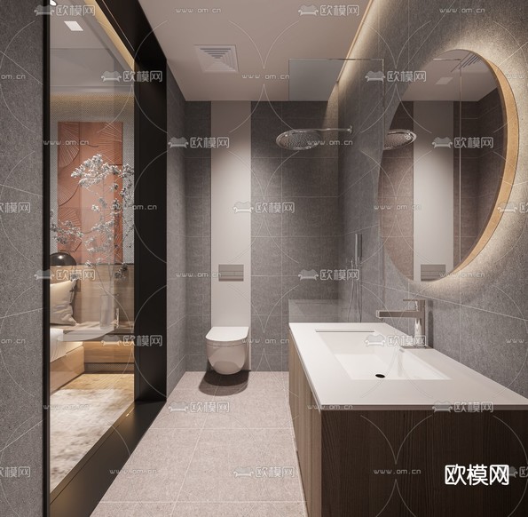 新中式酒店客房免费3d模型下载(渲染图3)