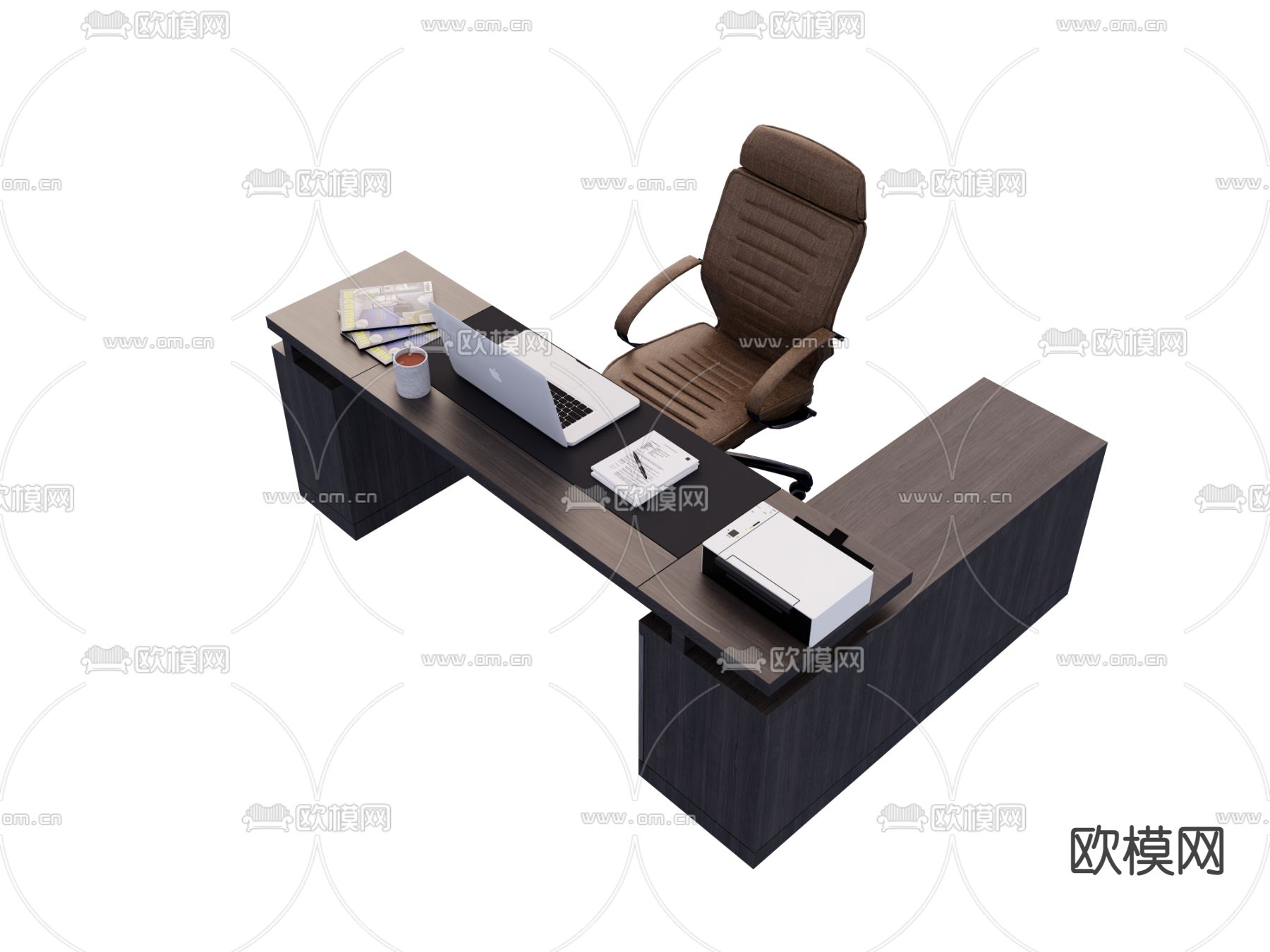 现代办公班台桌椅su模型下载（渲染图1）
