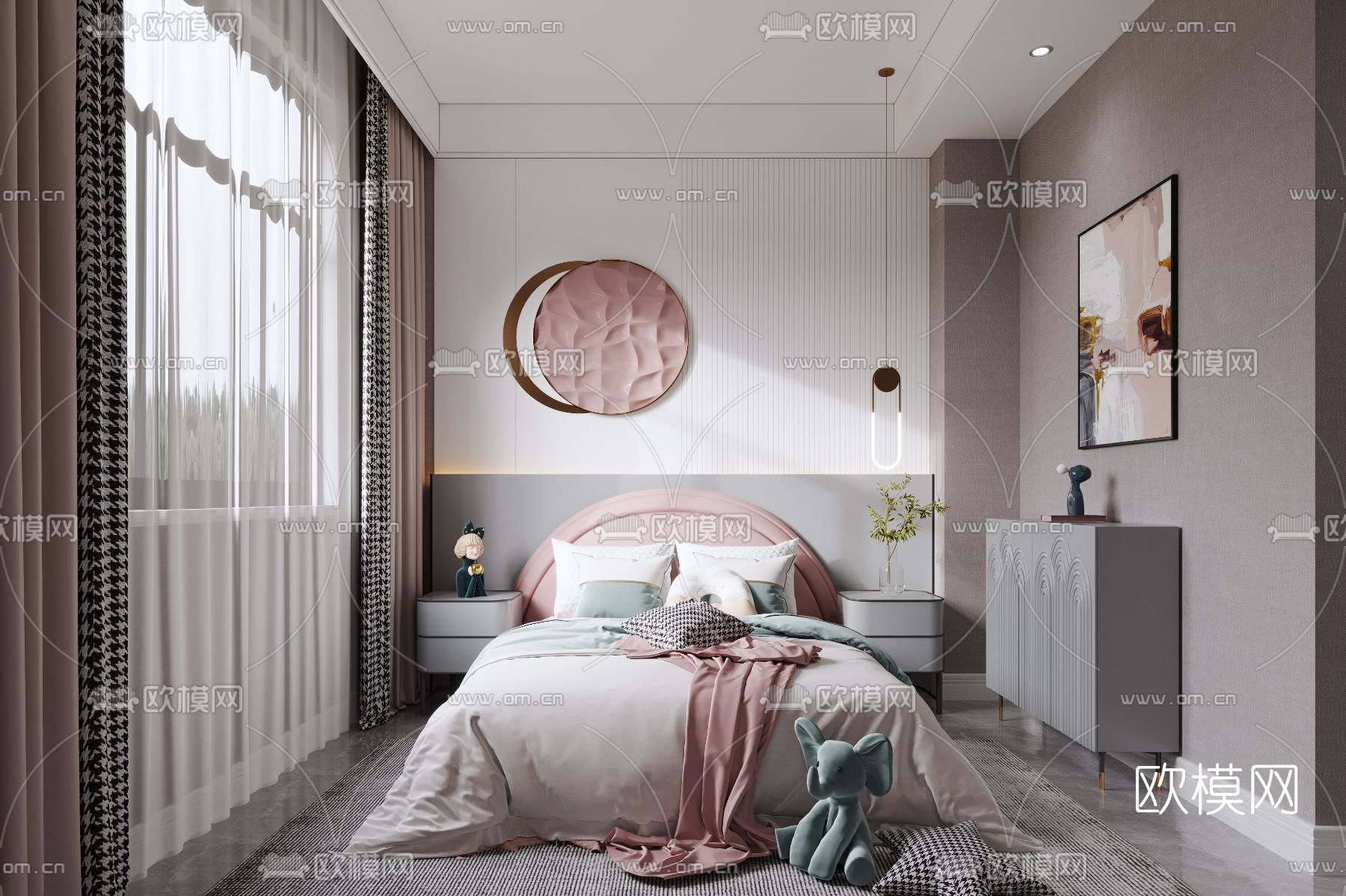 现代女孩房儿童房3d模型下载（渲染图1）