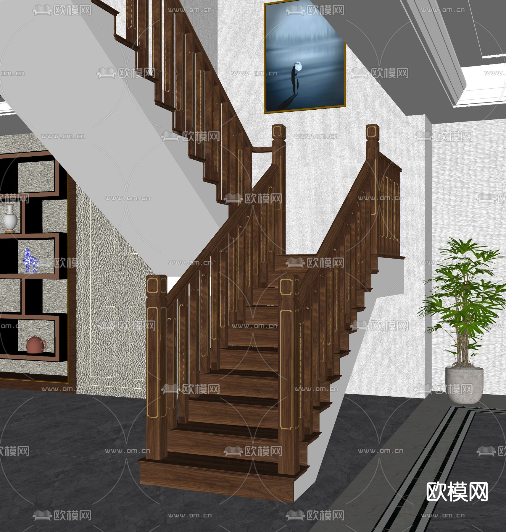 新中式楼梯间su模型