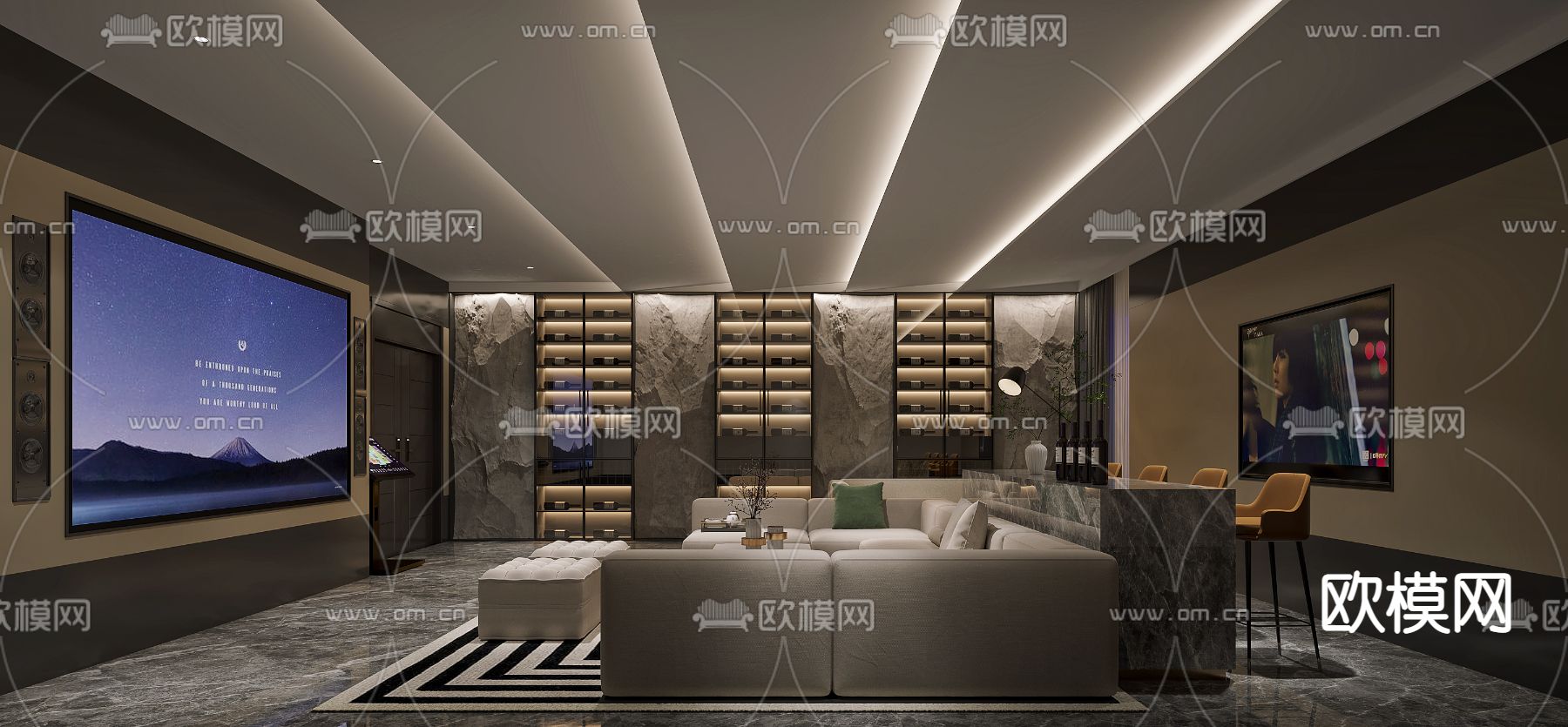 现代视听室免费3d模型下载