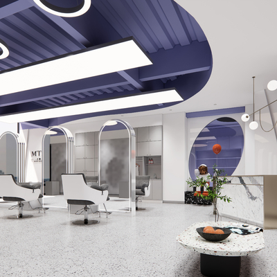  现代美发店理发店su模型 