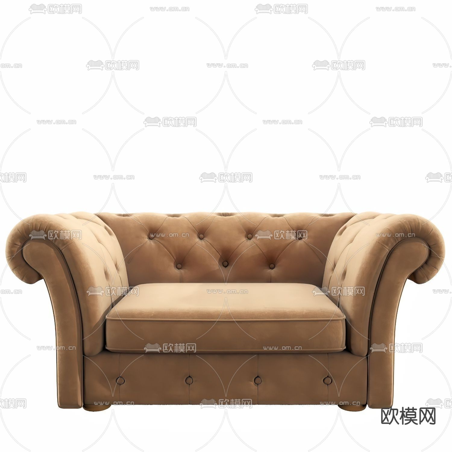 简欧浅咖色绒布单人沙发3d模型下载（渲染图3）