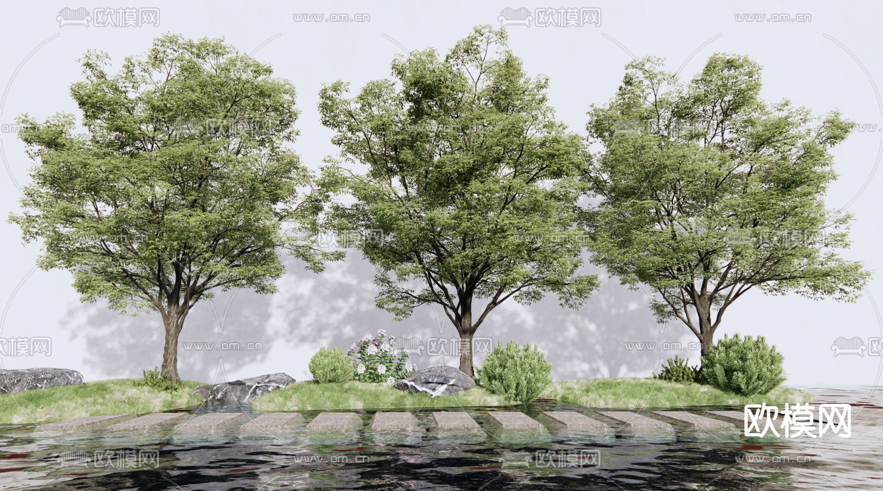 现代景观树su模型下载（渲染图1）