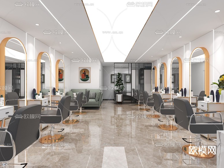 现代轻奢理发店3d模型下载(渲染图1)