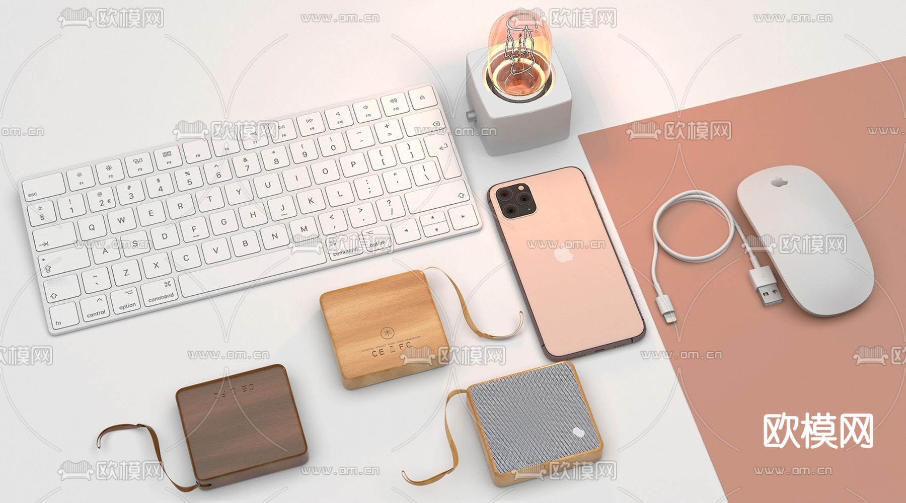 现代无线键盘鼠标su模型下载（渲染图1）