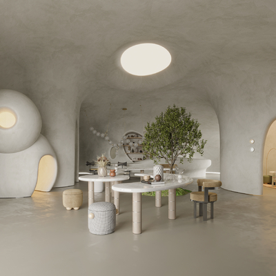  侘寂风售楼处洽谈区su模型 