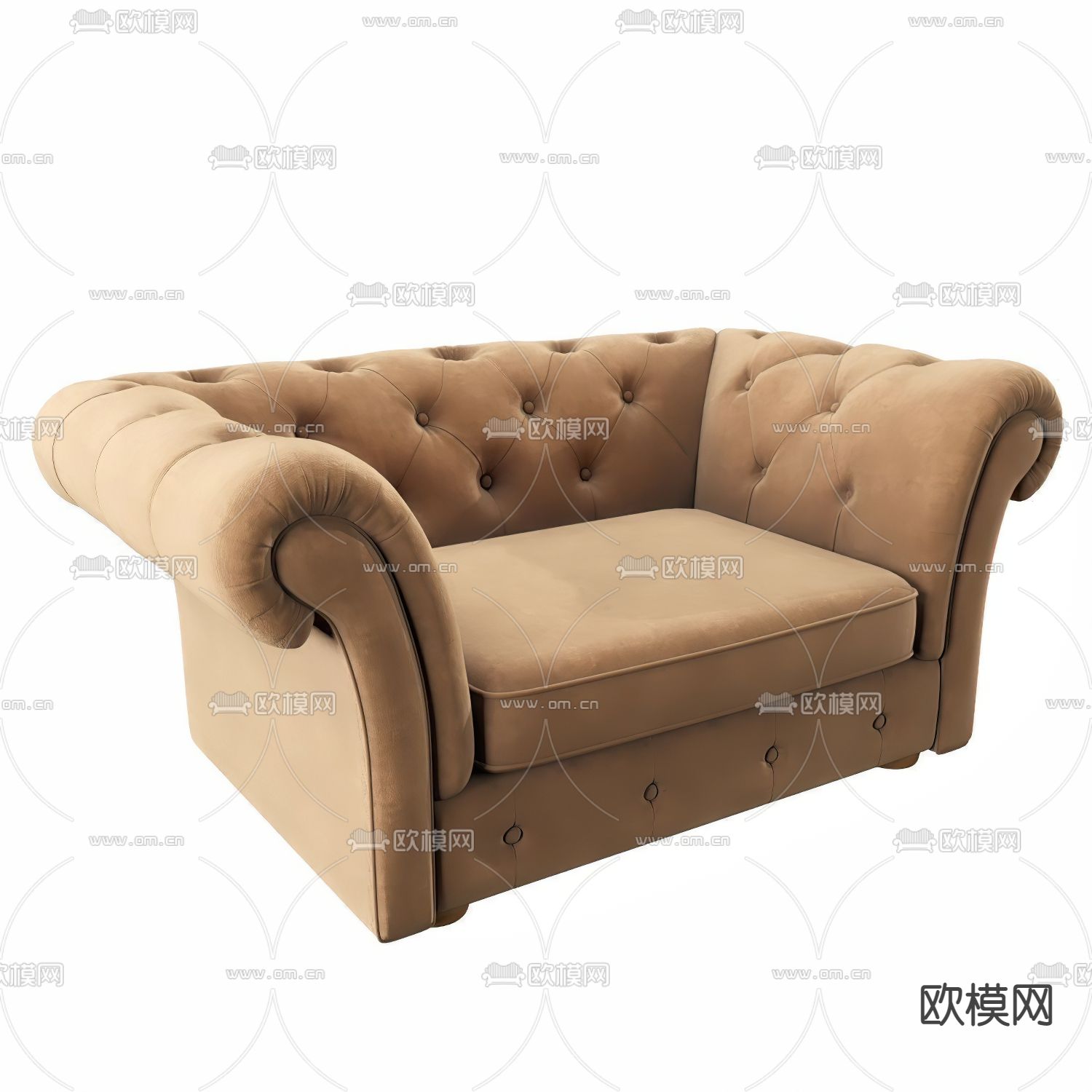 简欧浅咖色绒布单人沙发3d模型下载（渲染图2）