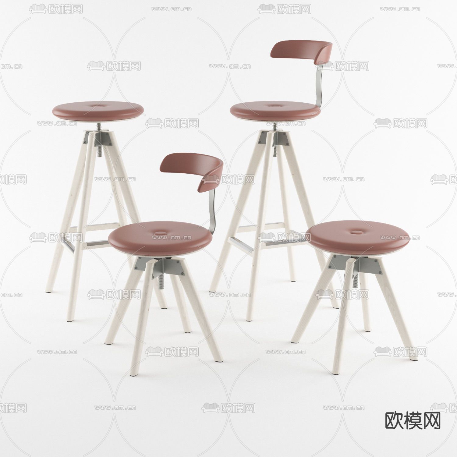 北欧简约实木皮革升降吧台椅免费3d模型下载