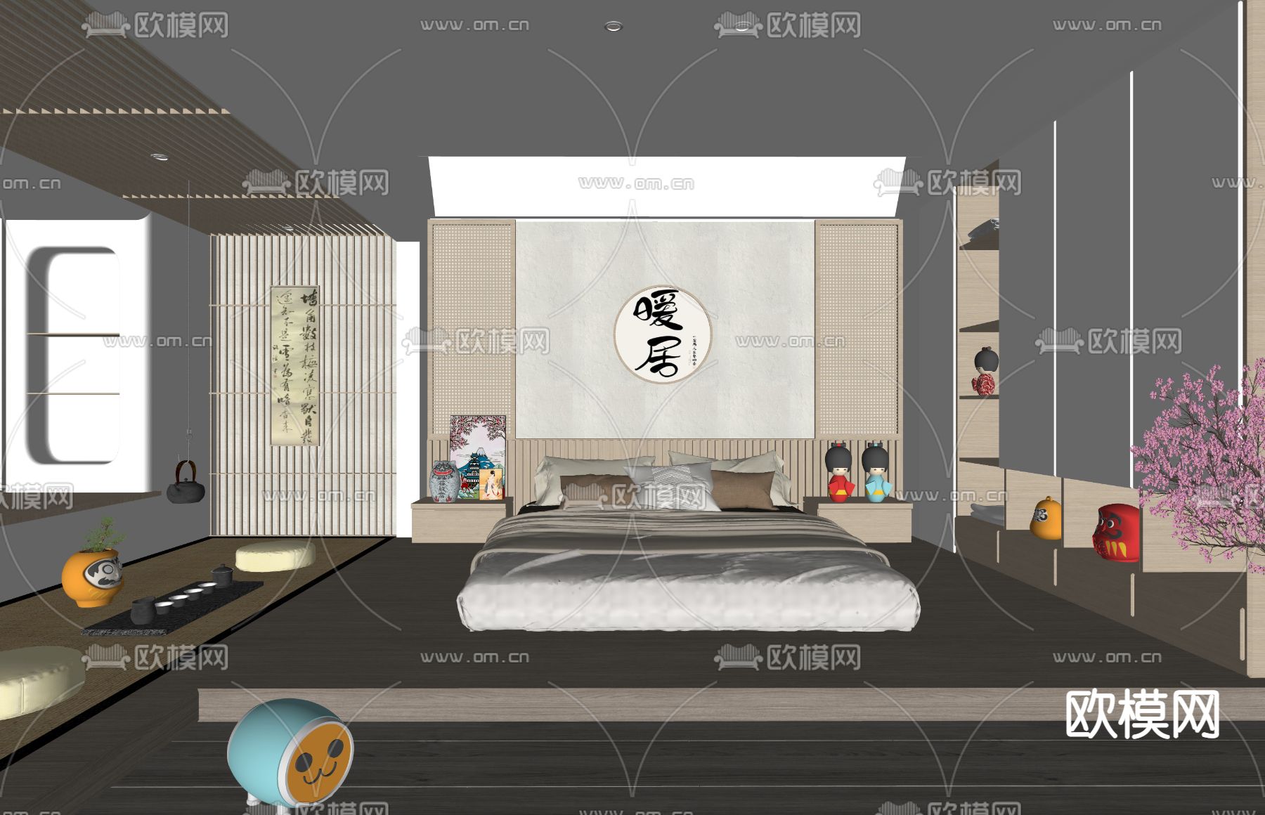 日式卧室su模型下载（渲染图2）