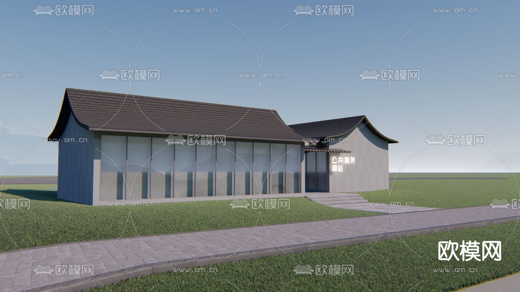 新中式公共厕所su模型下载（渲染图3）