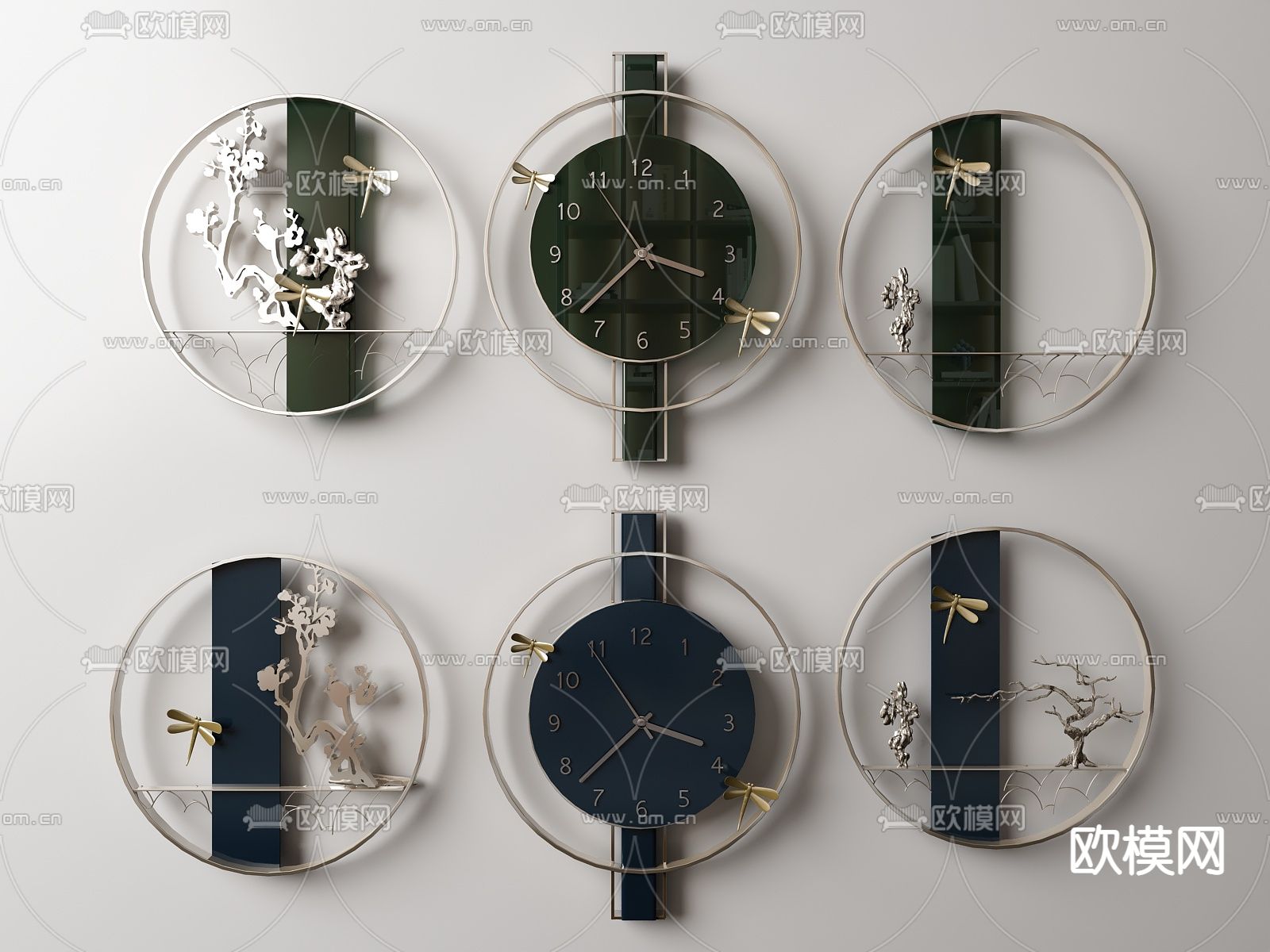 新中式钟表墙饰挂件su模型下载（渲染图1）