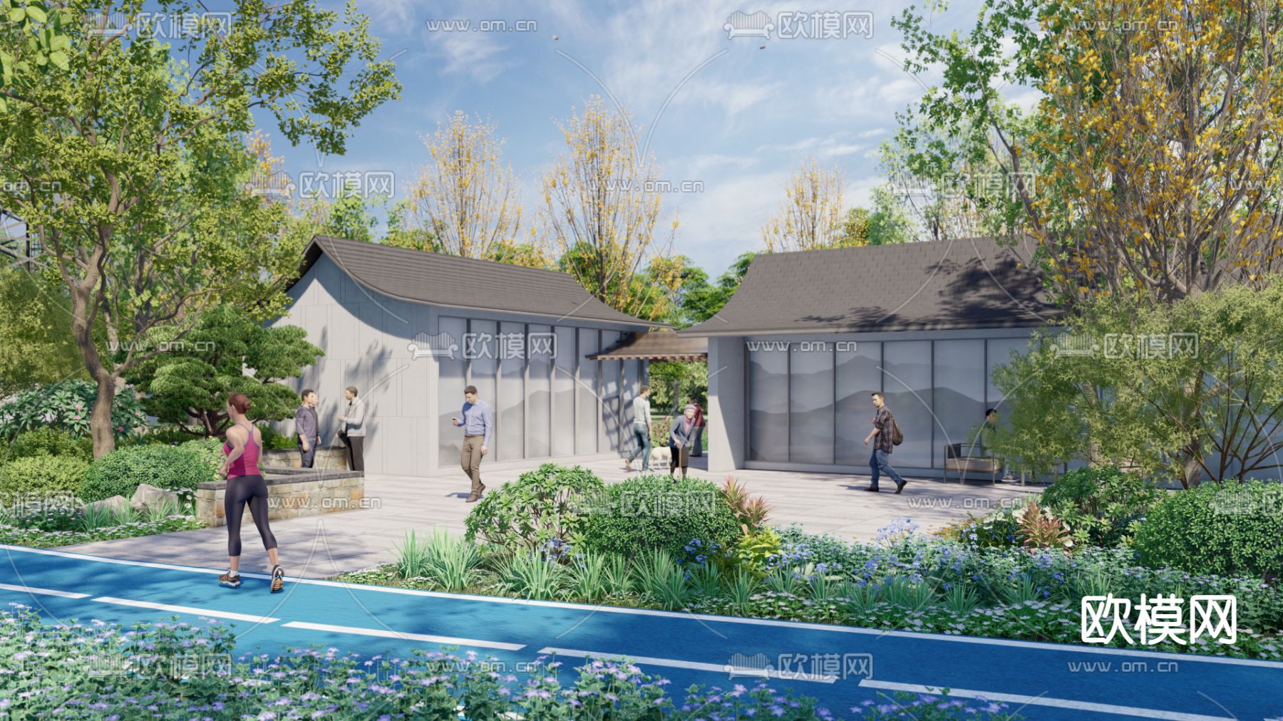 新中式公共厕所su模型下载（渲染图1）