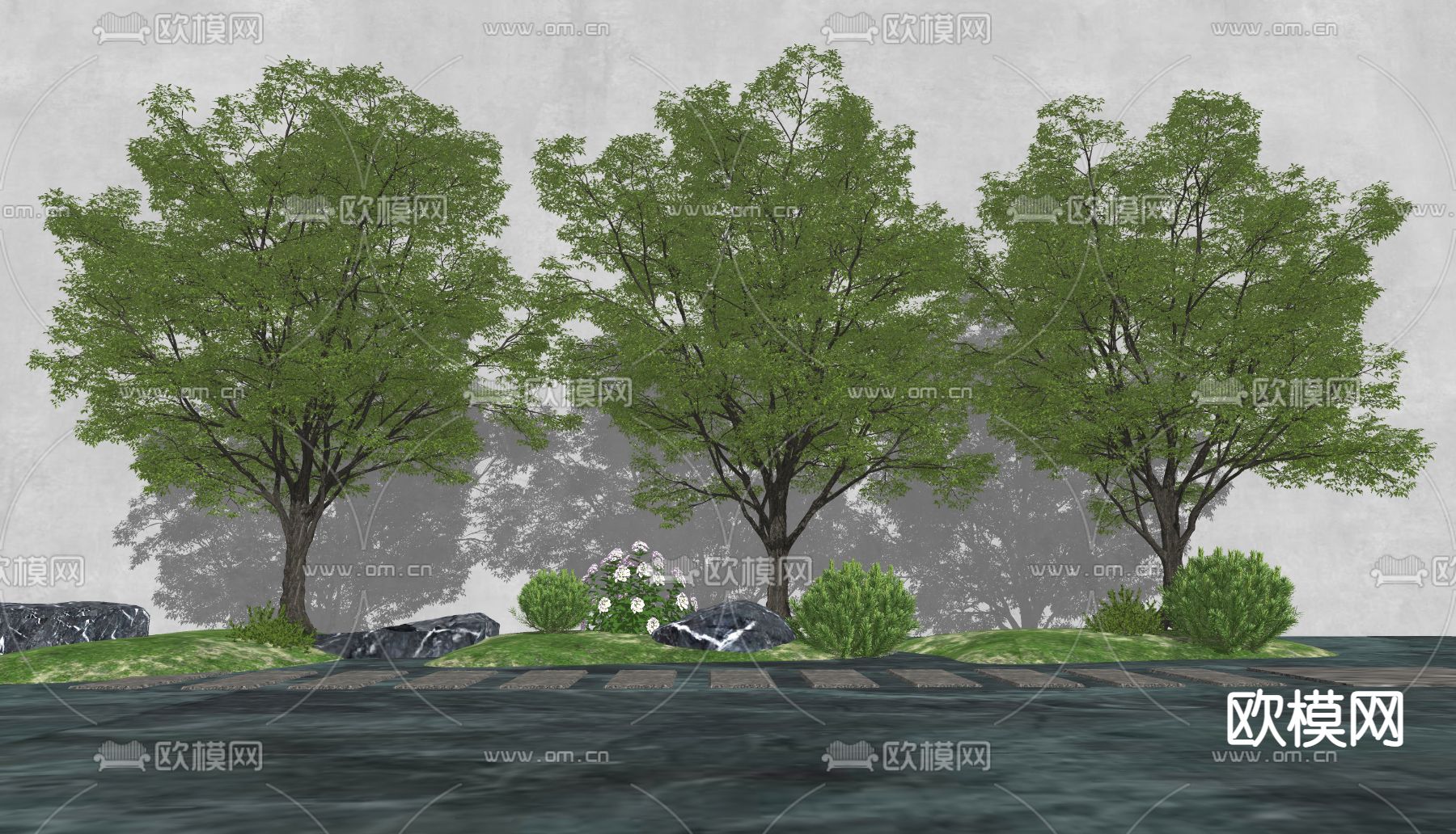 现代景观树su模型下载（渲染图2）