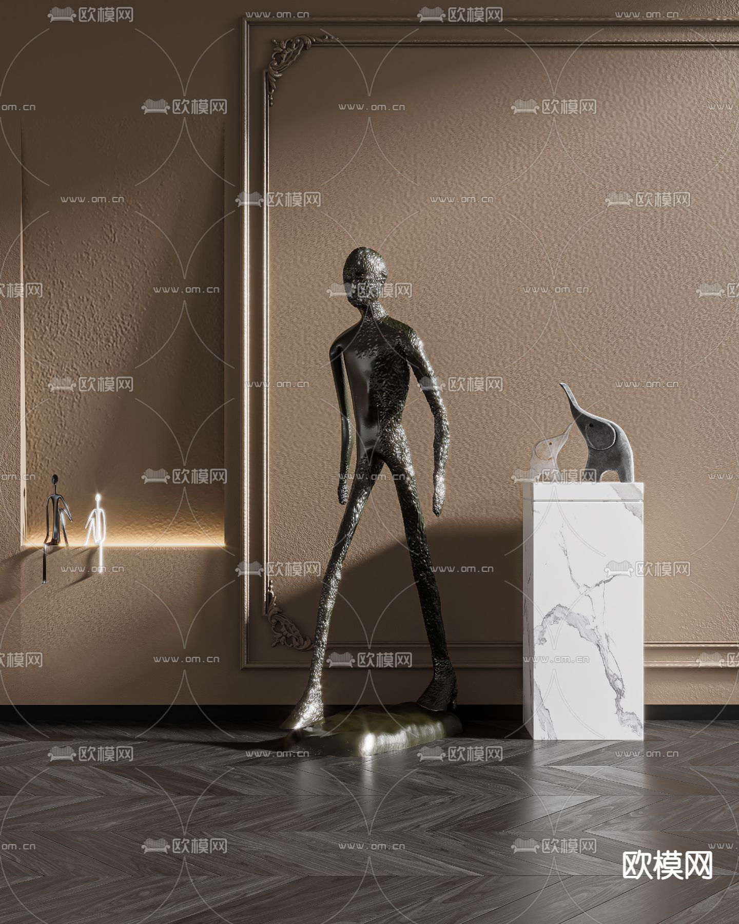 现代抽象人物雕塑摆件3d模型