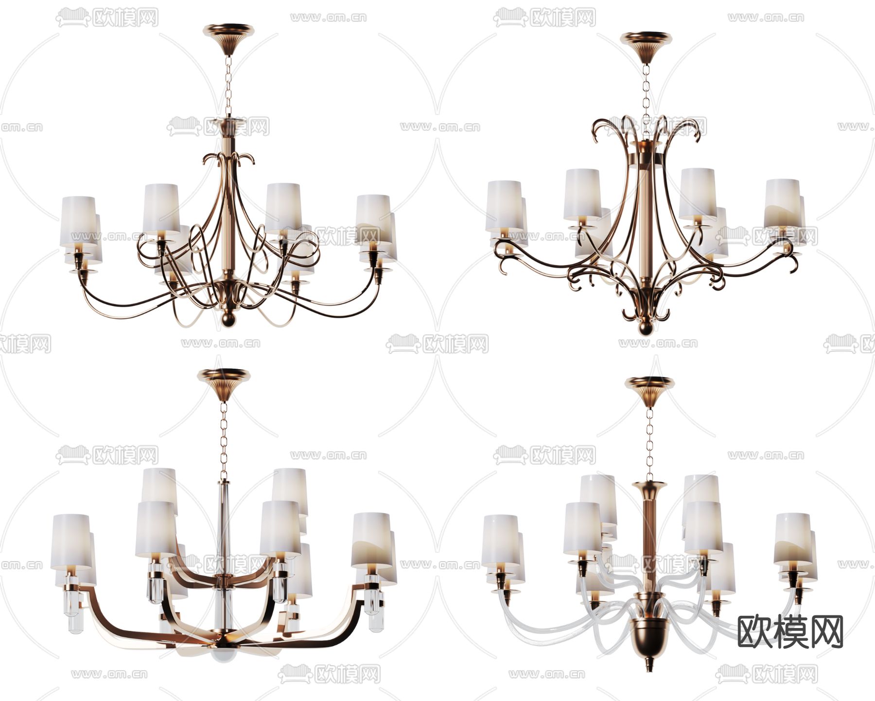 美式金属多头吊灯3d模型下载