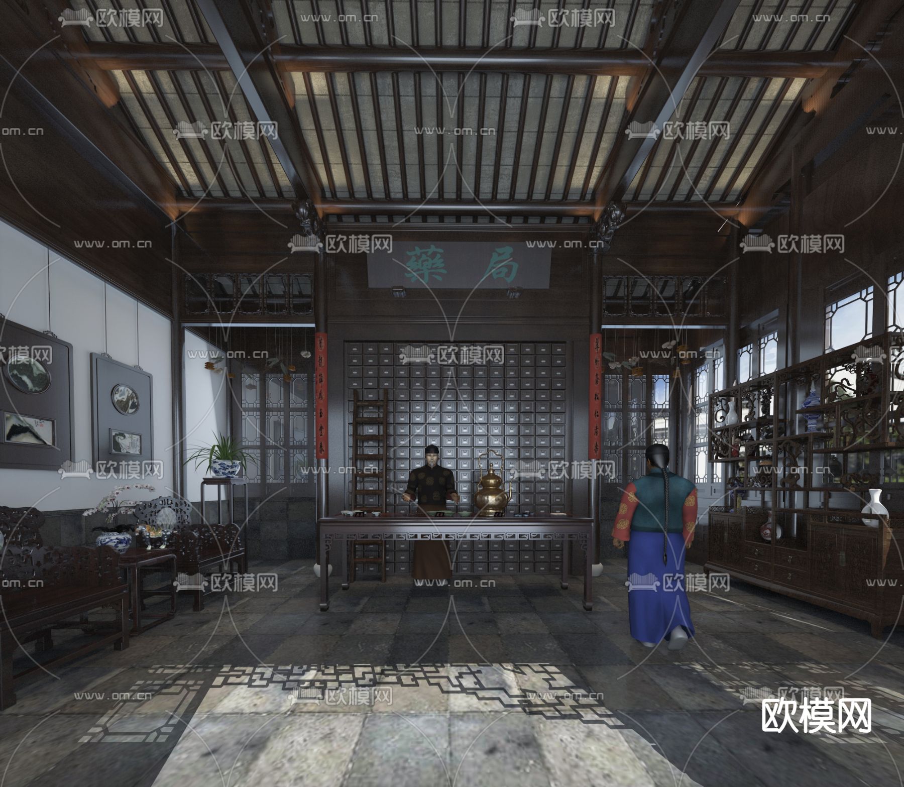 中式中医馆3d模型下载
