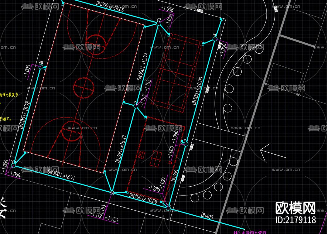 龙集球场管网图设计CAD施工图下载（渲染图3）