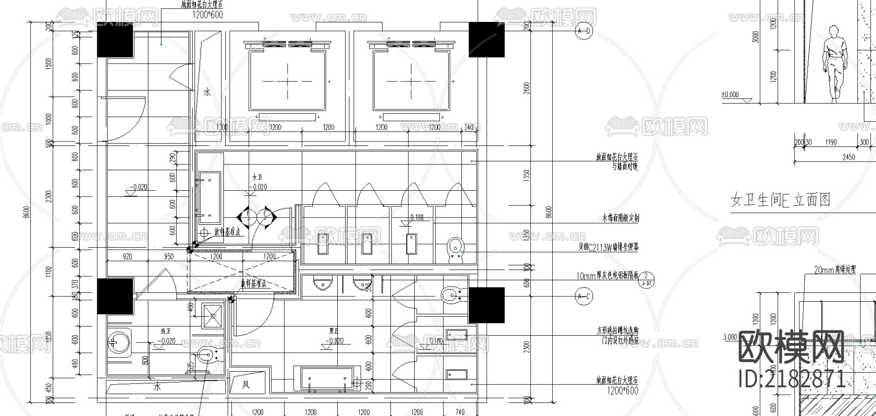 卫生间cad施工图下载（渲染图2）
