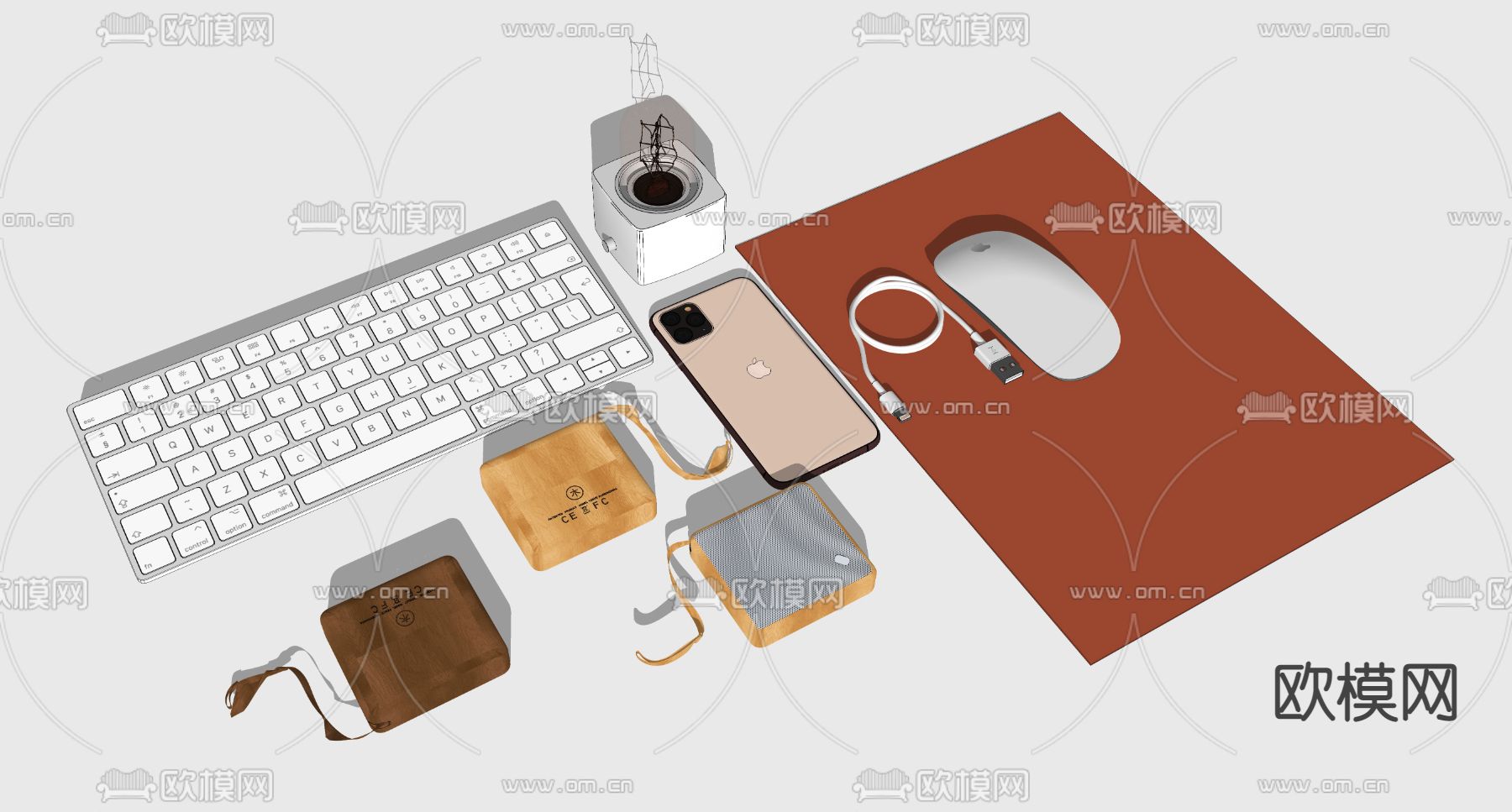 现代无线键盘鼠标su模型下载（渲染图2）