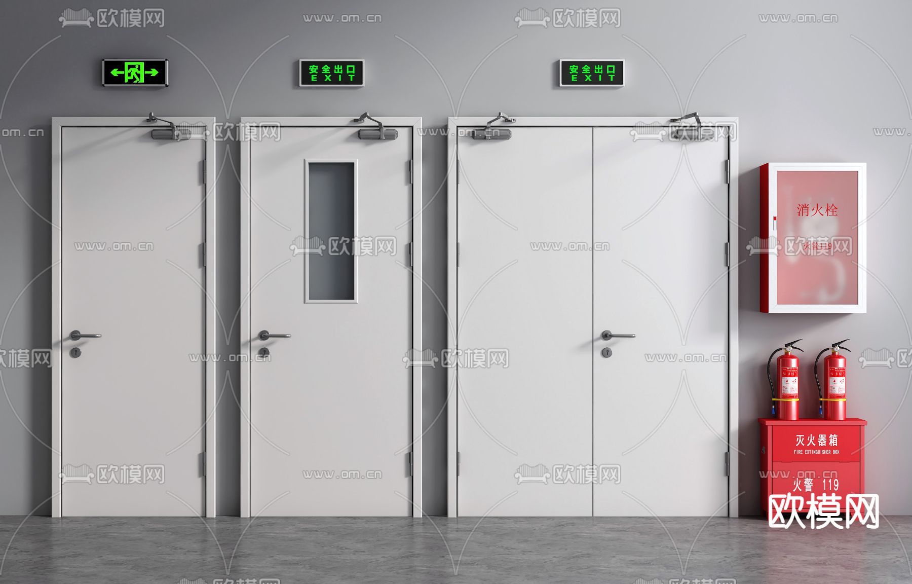 现代消防栓防火门安全门3d模型下载