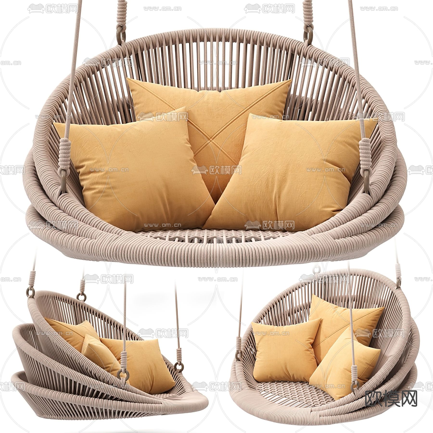 北欧藤编吊椅3d模型下载（渲染图1）