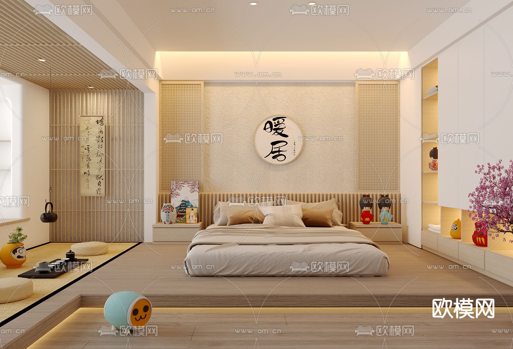 日式卧室su模型下载（渲染图1）