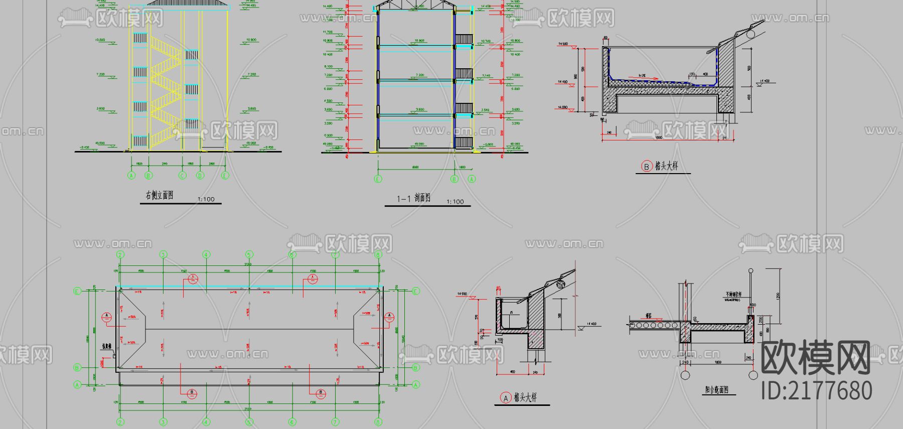 教学楼建筑CAD施工图下载（渲染图3）