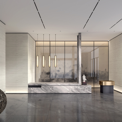  现代售楼处前台接待台su模型 