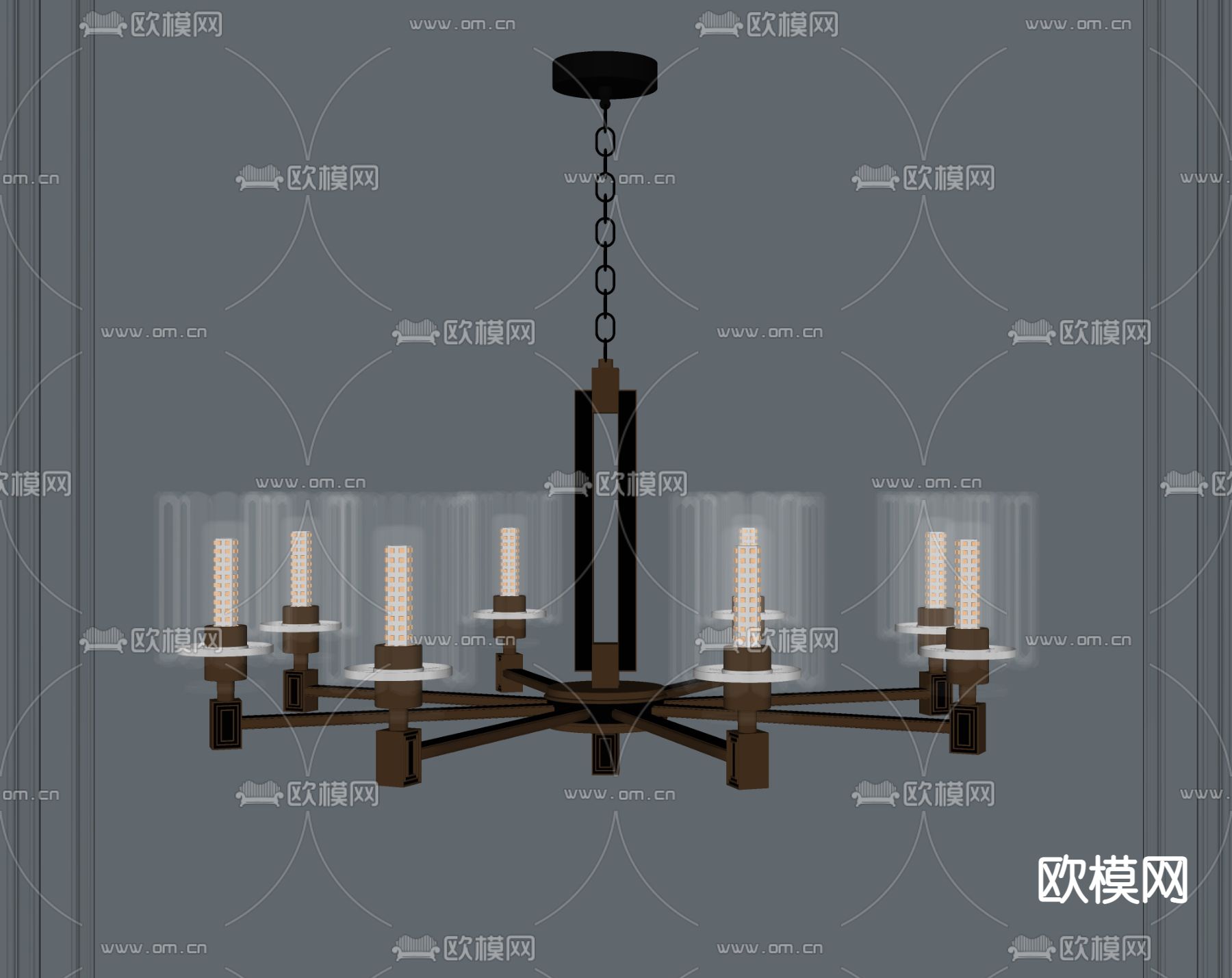 新中式轻奢多头吊灯su模型下载（渲染图2）