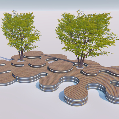  现代户外异形树池座凳su模型 