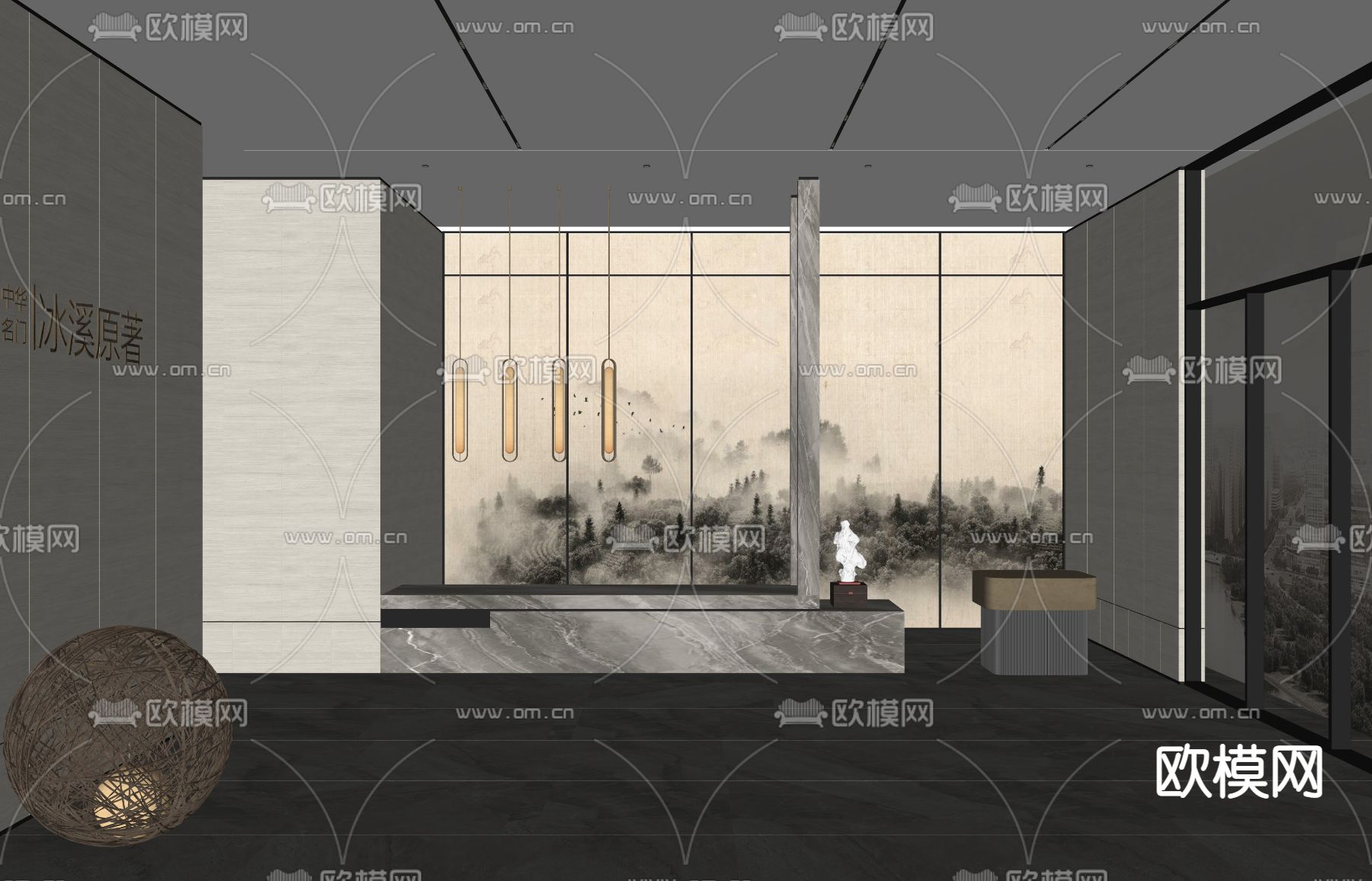 现代售楼处前台接待台su模型下载（渲染图2）