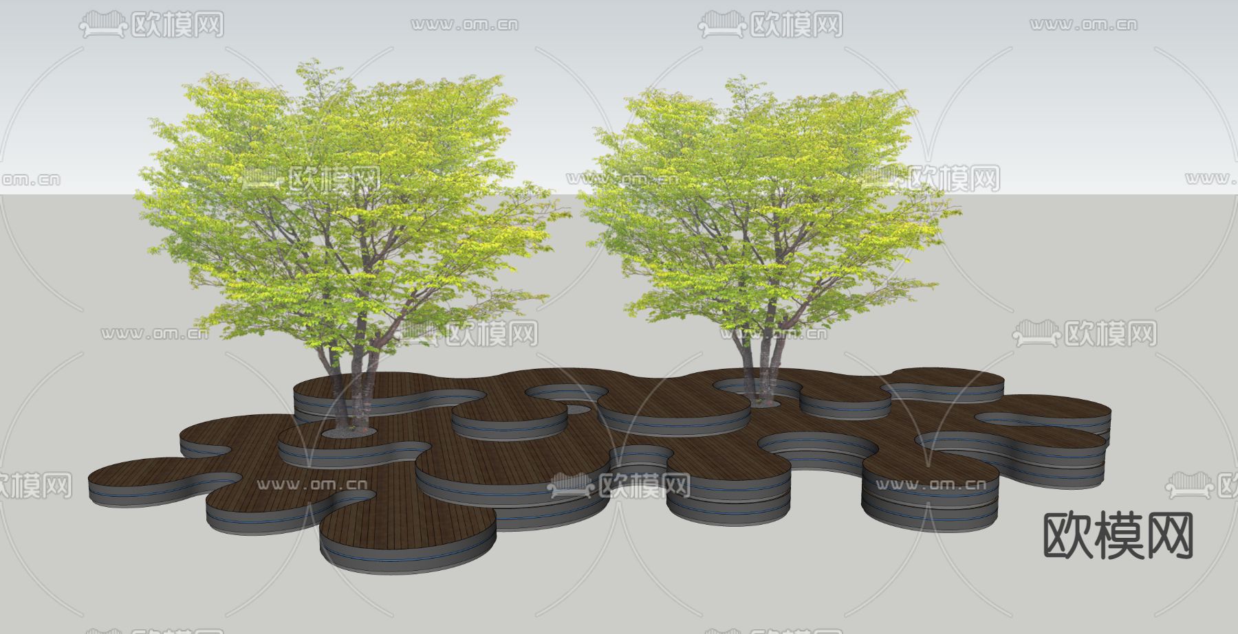 现代户外异形树池座凳su模型下载（渲染图2）