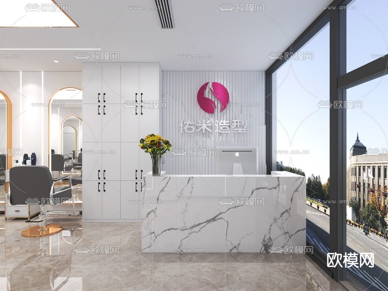 现代轻奢理发店3d模型下载(渲染图2)