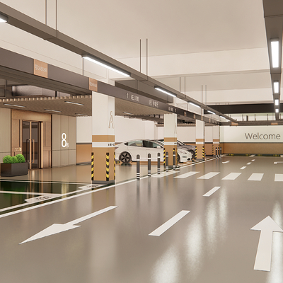  现代地下停车场su模型 